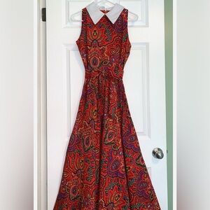 Vtg 70s Jonathan Logan MOD BABYDOLL Pointy Collar MAXI DRESS no sash SZ 3/4